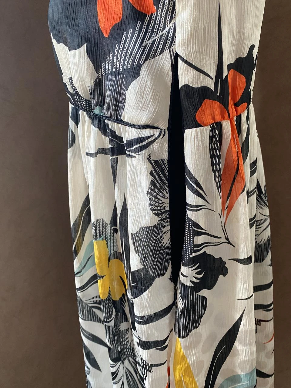 Promod jurk maat 38 wit met tropische print zwart geel – vloeiend, gevoerd – photo 9